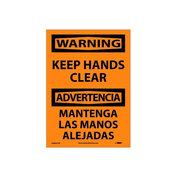 National Marker Co Bilingual Vinyl Sign - Warning Keep Hands Clear ESW501PB - main